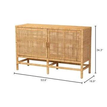 Baxton Studio Vivan Modern Bohemian Natural Brown Rattan and Mahogany Wood Storage Cabinet