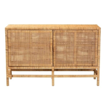 Baxton Studio Vivan Modern Bohemian Natural Brown Rattan and Mahogany Wood Storage Cabinet