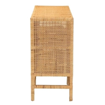 Baxton Studio Vivan Modern Bohemian Natural Brown Rattan and Mahogany Wood Storage Cabinet