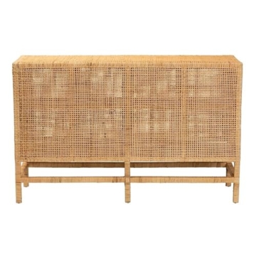 Baxton Studio Vivan Modern Bohemian Natural Brown Rattan and Mahogany Wood Storage Cabinet