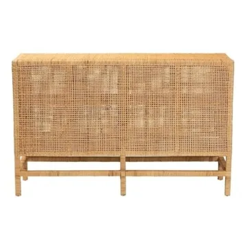 Baxton Studio Vivan Modern Bohemian Natural Brown Rattan and Mahogany Wood Storage Cabinet