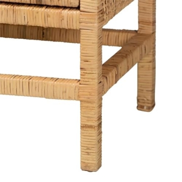 Baxton Studio Vivan Modern Bohemian Natural Brown Rattan and Mahogany Wood Storage Cabinet