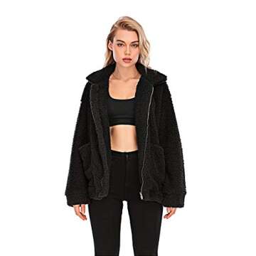 Womens Faux Shearling Coat Shaggy Oversized Jacket Sleeve Lapel Zip up Faux Casual Fashion Cardigan ...