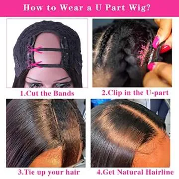 CanaryFly U Part Wigs Human Hair Wigs For Black Women Brazilian Straight Human Hair Wigs None Lace Front Wigs Glueless Natural Color U-part Wigs Hair Extension Clip(20inch, U-Part wig)