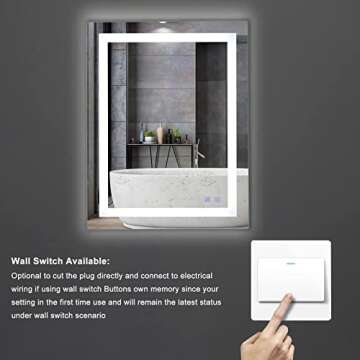Bonnlo Led Mirror for Bathroom, 32"×24" (800×600mm)Defogger Led Bathroom Mirror Backlit Mirror Bathroom Lighted Bathroom Mirror Led Vanity Mirror, Lighted Wall Mirror with Touch Screen/Dimmable Lights