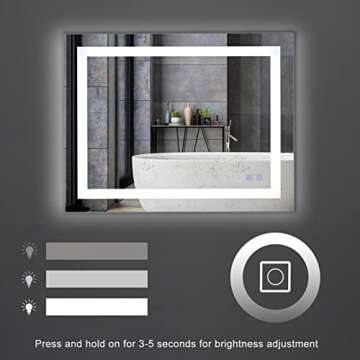 Bonnlo Led Mirror for Bathroom, 32"×24" (800×600mm)Defogger Led Bathroom Mirror Backlit Mirror Bathroom Lighted Bathroom Mirror Led Vanity Mirror, Lighted Wall Mirror with Touch Screen/Dimmable Lights