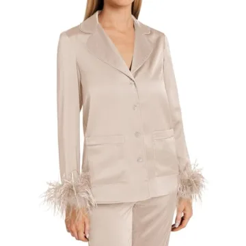Luxurious Women's Silk Satin Pajama Set with Feathers