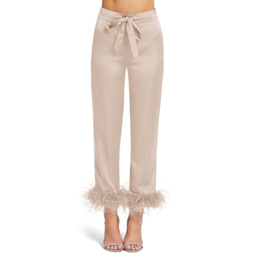 Luxurious Women's Silk Satin Pajama Set with Feathers
