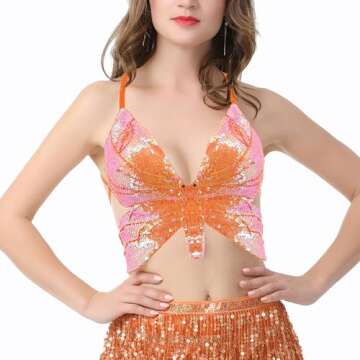 Mocure Womens Sparkly Butterfly Sequin Crop Tops Sexy Trendy Sleeveless Cute Butterfly Halter Tops R...
