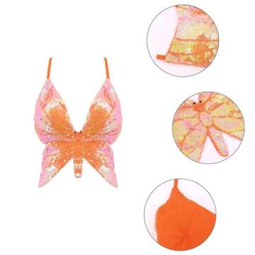 Mocure Womens Sparkly Butterfly Sequin Crop Tops Sexy Trendy Sleeveless Cute Butterfly Halter Tops Rave