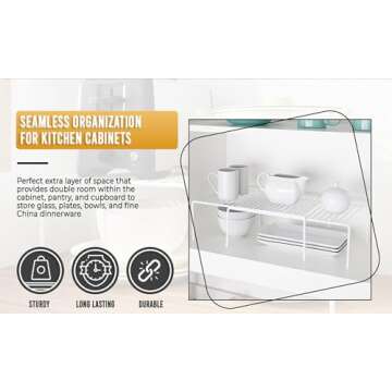 YBM HOME White Wire Cabinet Helper Shelf Organizer and Storage Rack Helper for Kitchen, Expandable Kitchen Counter and Cabinet Shelf (1, 16" L x 9.75" W x 5.5" H)