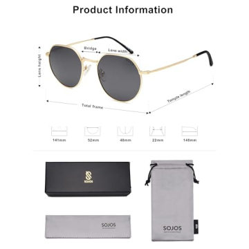 SOJOS Round Polygon Polarized Sunglasses for Women Men Retro Classic Vintage Panto Shades SJ1157