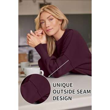 LILLUSORY Women's Oversized Batwing Sweaters 2024 Fall Outfits Crewneck Ribbed Knit Side Slit Trendy Pullover Tops WineRed S