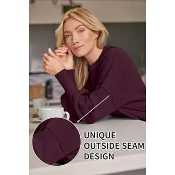 LILLUSORY Women's Oversized Batwing Sweaters 2024 Fall Outfits Crewneck Ribbed Knit Side Slit Trendy Pullover Tops WineRed S