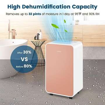 COSTWAY 2500 Sq. Ft Dehumidifier for Basement, 32 Pints Portable Quiet Dehumidifier with Sleep Mode, 24H Timer, Auto Shut Off, Auto Defrost & Drain Hose for Basement Bathroom (Pink)