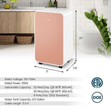 COSTWAY 2500 Sq. Ft Dehumidifier for Basement, 32 Pints Portable Quiet Dehumidifier with Sleep Mode, 24H Timer, Auto Shut Off, Auto Defrost & Drain Hose for Basement Bathroom (Pink)