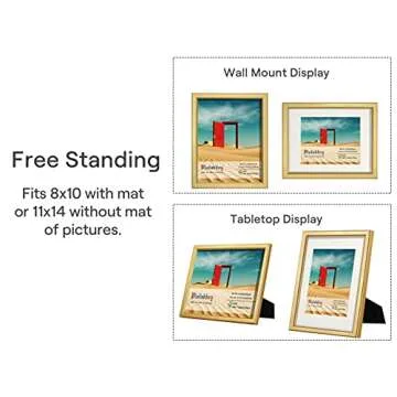 VIOLABBEY 11x14 Picture Frame Gold Set of 4, Photo frame for 8x10 Pictures with Mat or 11x14 without Mat, HD Real Glass, Vertical or Horizontal for Wall and Tabletop Display