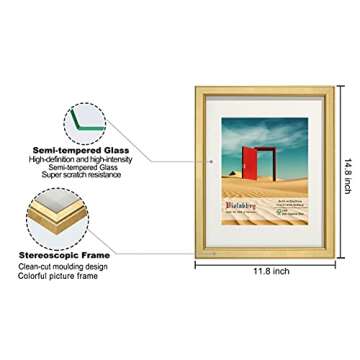 VIOLABBEY 11x14 Picture Frame Gold Set of 4, Photo frame for 8x10 Pictures with Mat or 11x14 without Mat, HD Real Glass, Vertical or Horizontal for Wall and Tabletop Display