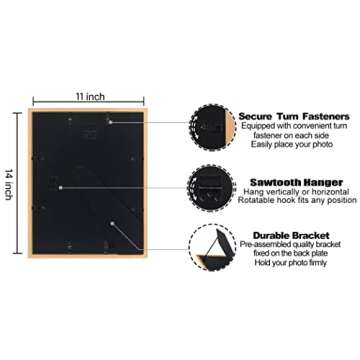 VIOLABBEY 11x14 Picture Frame Gold Set of 4, Photo frame for 8x10 Pictures with Mat or 11x14 without Mat, HD Real Glass, Vertical or Horizontal for Wall and Tabletop Display