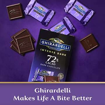 GHIRARDELLI Intense Dark Chocolate Squares, 72% Cacao Chocolate for Holiday Gifts and Stocking Stuffers, 4.1 Oz Bag (Pack of 6)