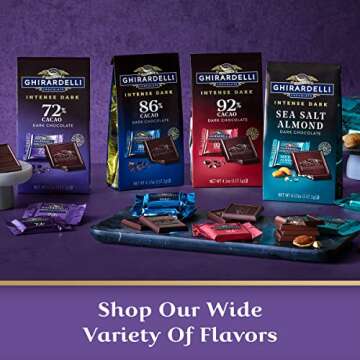 GHIRARDELLI Intense Dark Chocolate Squares, 72% Cacao Chocolate for Holiday Gifts and Stocking Stuffers, 4.1 Oz Bag (Pack of 6)