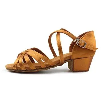 MSMAX Toddler Girls Latin Dancing Shoes Low Heel Kids Salsa Ballroom Dance Shoes for Girls Brown 13.5 M US Little Kid