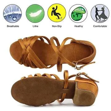 MSMAX Toddler Girls Latin Dancing Shoes Low Heel Kids Salsa Ballroom Dance Shoes for Girls Brown 13.5 M US Little Kid