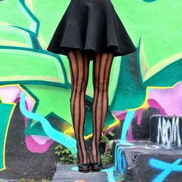 Millennials In Motion Pinstripe Vertical Striped Sheer Pantyhose Slimming Designer Tuxedo Line Shaping Shapewear Tights Vintage Retro Illusion Jester Clown Patterned Y2K Cosplay Stockings