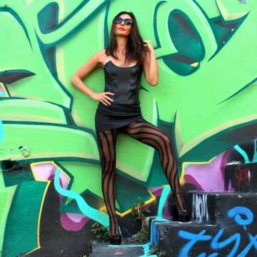 Millennials In Motion Pinstripe Vertical Striped Sheer Pantyhose Slimming Designer Tuxedo Line Shaping Shapewear Tights Vintage Retro Illusion Jester Clown Patterned Y2K Cosplay Stockings