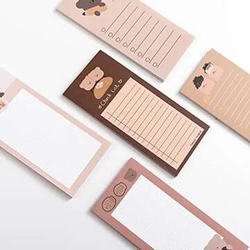 ANKOMINA 5 Pack Cute Cartoon Bear Memo Notes Writing Pads Scarpbook Message Notes Notepads Chesk List to Do List Memo Stationery Office School Supplies,50 Sheets/Pack,5.7x2.5 in