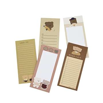 ANKOMINA 5 Pack Cute Cartoon Bear Memo Notes Writing Pads Scarpbook Message Notes Notepads Chesk List to Do List Memo Stationery Office School Supplies,50 Sheets/Pack,5.7x2.5 in