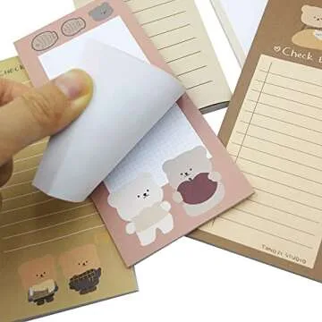 ANKOMINA 5 Pack Cute Cartoon Bear Memo Notes Writing Pads Scarpbook Message Notes Notepads Chesk List to Do List Memo Stationery Office School Supplies,50 Sheets/Pack,5.7x2.5 in