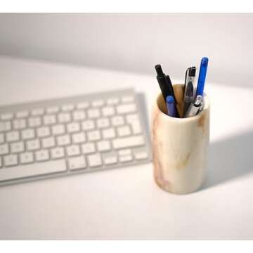 KVEA Pen Holder - Toothbrush Holder, Desk Organizer, Makeup Brush Holder, Gift for Home, Kitchen Utensil Holder, Storage Desktop, Onyx Marble, Mini Vase