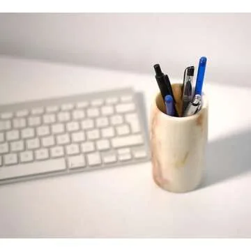 KVEA Pen Holder - Toothbrush Holder, Desk Organizer, Makeup Brush Holder, Gift for Home, Kitchen Utensil Holder, Storage Desktop, Onyx Marble, Mini Vase