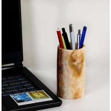 KVEA Pen Holder - Toothbrush Holder, Desk Organizer, Makeup Brush Holder, Gift for Home, Kitchen Utensil Holder, Storage Desktop, Onyx Marble, Mini Vase