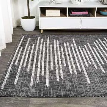 JONATHAN Y SMB124E-8 Zolak Berber Stripe Geometric Indoor Outdoor Area Rug Bohemian Contemporary Easy Cleaning Bedroom Kitchen Backyard Patio Non Shedding, 8 X 10, Black/Ivory
