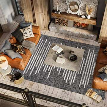JONATHAN Y SMB124E-8 Zolak Berber Stripe Geometric Indoor Outdoor Area Rug Bohemian Contemporary Easy Cleaning Bedroom Kitchen Backyard Patio Non Shedding, 8 X 10, Black/Ivory