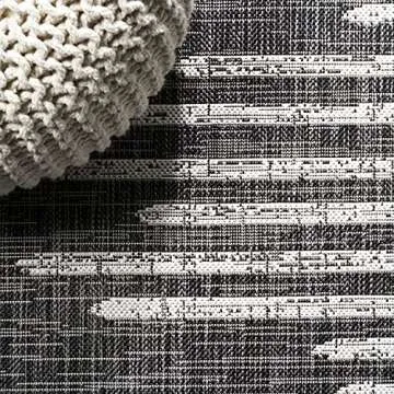 JONATHAN Y SMB124E-8 Zolak Berber Stripe Geometric Indoor Outdoor Area Rug Bohemian Contemporary Easy Cleaning Bedroom Kitchen Backyard Patio Non Shedding, 8 X 10, Black/Ivory