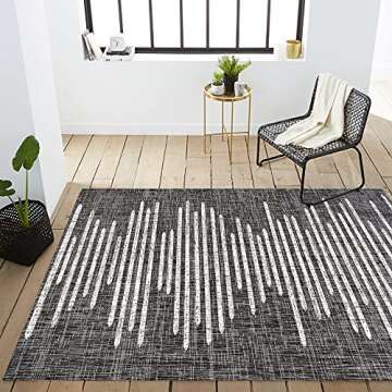 JONATHAN Y SMB124E-8 Zolak Berber Stripe Geometric Indoor Outdoor Area Rug Bohemian Contemporary Easy Cleaning Bedroom Kitchen Backyard Patio Non Shedding, 8 X 10, Black/Ivory