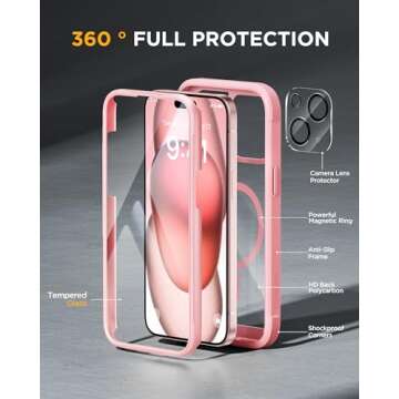 Miracase Glass Series for iPhone 15 Case [Compatible with MagSafe] Full-Body Magnetic Case with Buil...