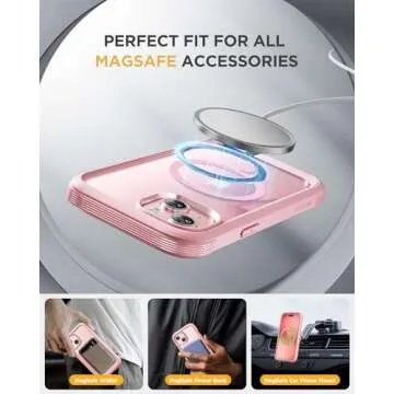 Miracase Glass Series for iPhone 15 Case [Compatible with MagSafe] Full-Body Magnetic Case with Built-in 9H Tempered Glass Anti-Fingerprint Screen Protector + Camera Lens Protector, Pink and Clear