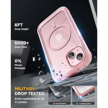 Miracase Glass Series for iPhone 15 Case [Compatible with MagSafe] Full-Body Magnetic Case with Built-in 9H Tempered Glass Anti-Fingerprint Screen Protector + Camera Lens Protector, Pink and Clear