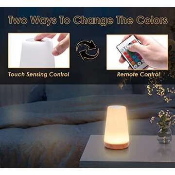 AMEXI Night Light Touch Sensor Lamp Portable Table Control Bedside Lamps with Quick USB Charging Port, 5 Level Dimmable Warm White Light & 13 Color Changing RGB for Bedroom/Office/Hallways