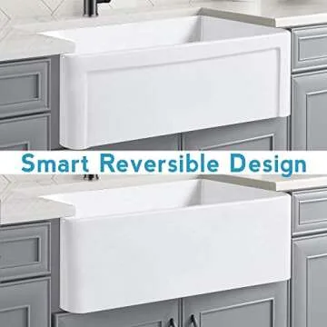 CELAENO 30 inch White Farmhouse Sink, Fireclay Porcelain Single Bowl Apron-Front Kitchen Sink, Reversible Ceramic Farm Sink with Strainer & Protective Bottom Grid