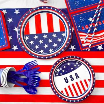 Patriotic Plates and Napkins Party Supplies,193pcs American Flag Tableware Set-4th of July Plates Cu...