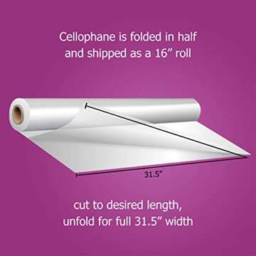 Clear Cellophane Wrap Roll 31.5 Inches Wide by 100 Feet Long Thick Cellophane Roll for Baskets Gifts...