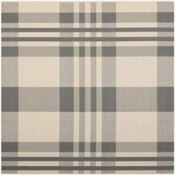 SAFAVIEH Courtyard Collection 5'3" Square Rug, Grey/Bone Plaid, Waterproof, Easy Cleaning for Indoor...