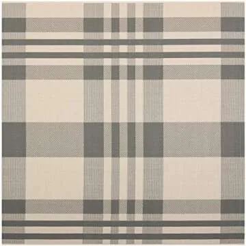 SAFAVIEH Courtyard Collection 5'3" Square Rug, Grey/Bone Plaid, Waterproof, Easy Cleaning for Indoor...