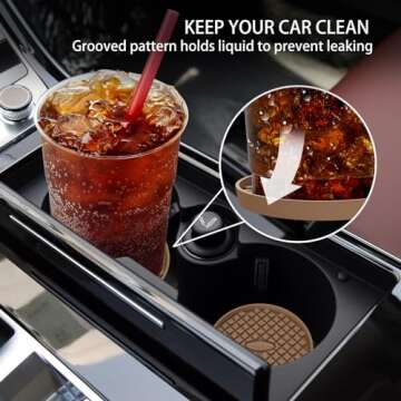 ME.FAN Car Cup Coasters [4 Pack] Silicone Car Coasters/Cup Mats, Non-Slip Recessed Car Interior Accessories Deep Grey Coffee