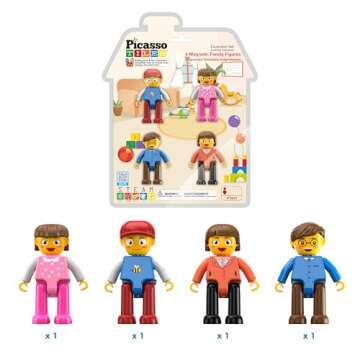 PicassoTiles Magnetic 4 Family Action Figures Toddler Toy Magnet Expansion Pack Educational Add-on STEM Learning Kit Toys Pretend Playset for Construction Building Block Tiles Child Brain Development